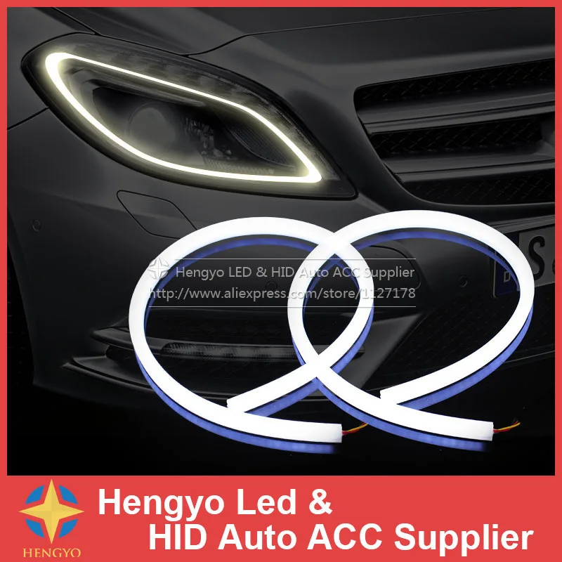 

2Pcs/Lot 60cm 12W White+Yellow Flexible Headlight Daytime Lamp Switchback Strip Angel Eye DRL Decorative Light With Turn Signal