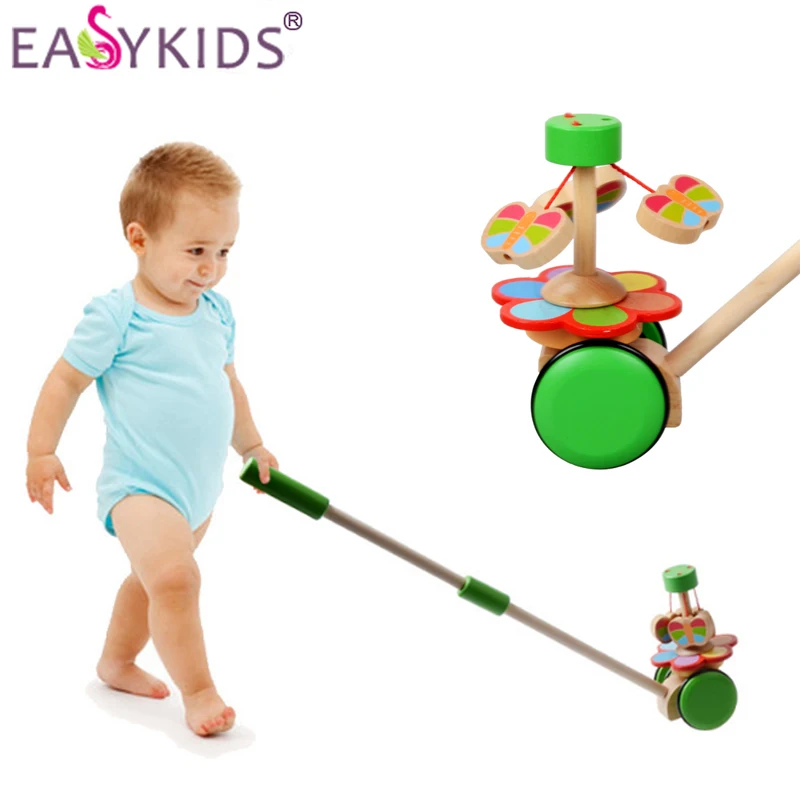 kids Wooden Toys Butterfly Cartoon Animals Funny Wooden Car Toys Baby Rotate Puzzle Trolley Cart Toys Wood Pushing Toy (6)
