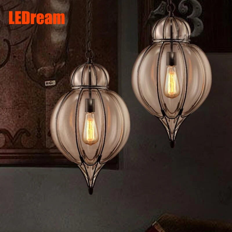 New arrial Loft restaurant glass chandelier industrial wind restoring ancient ways coffee shop pendant lamp