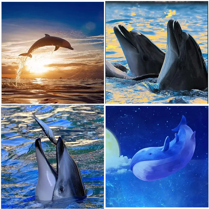 

Animal Dolphin 5D DIY Diamond Painting Set Full Round Drill kit Embroidery Home Decoration Mosaic Pattern Cross Stitch wallpape