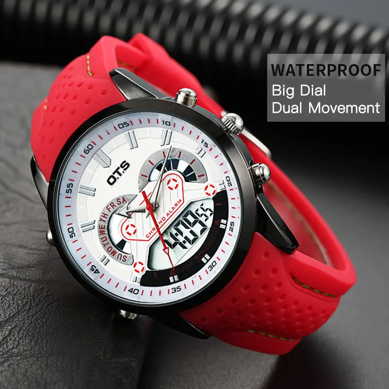 OTS New Men Fashion Wristwatches Luxury Famous Brand Men S Leather PU Strap Watch Waterproof LED