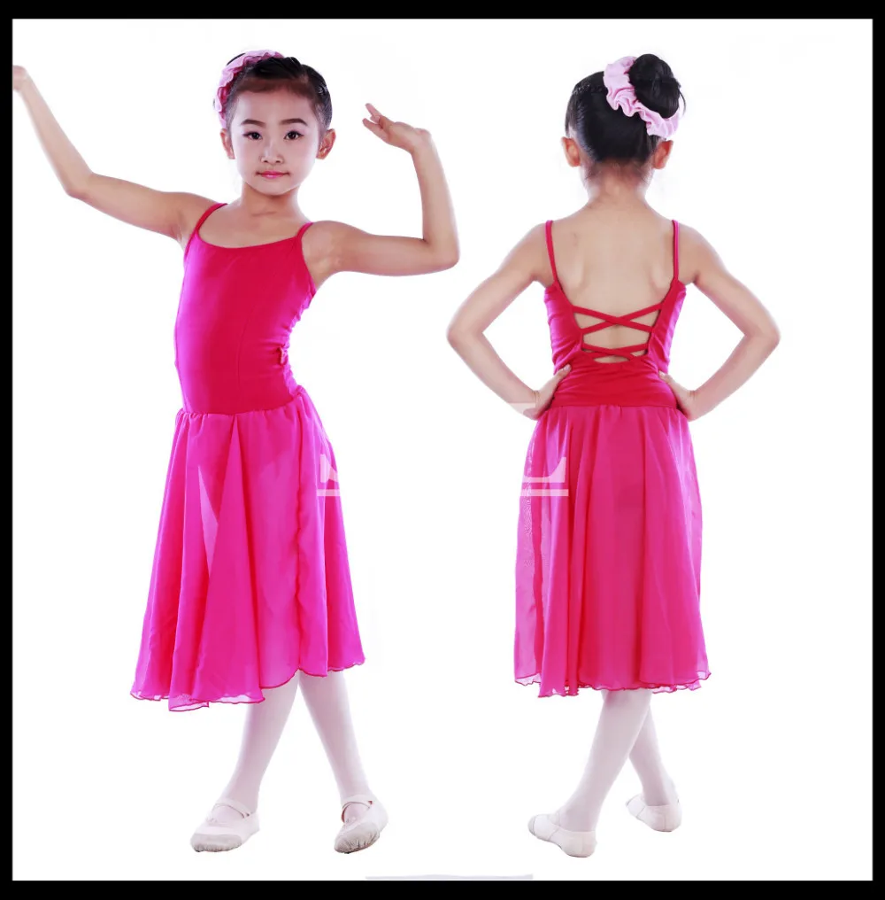 (5 pieces/lot) Wholesale Girls Long Skirts Camisole Leotard With Chiffon Skirt Ballroom Dancing