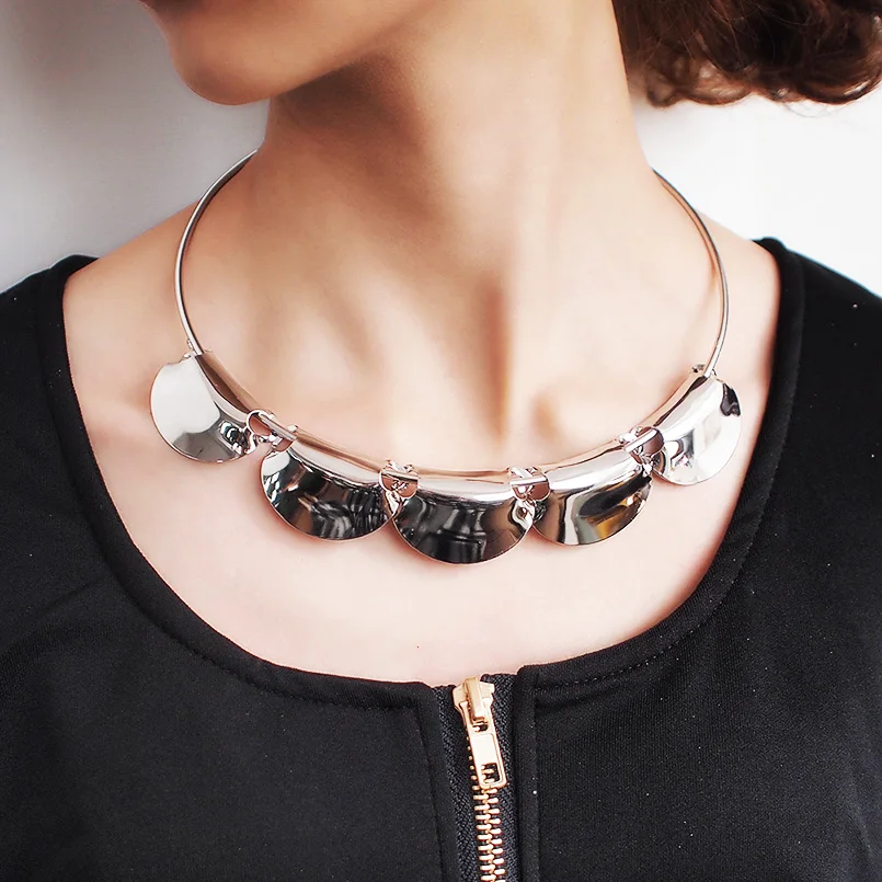 MANILAI Fashion Metal Slice Torques Chokers Necklaces For Women Alloy Big Collar Statement Geometric Necklace Jewelry
