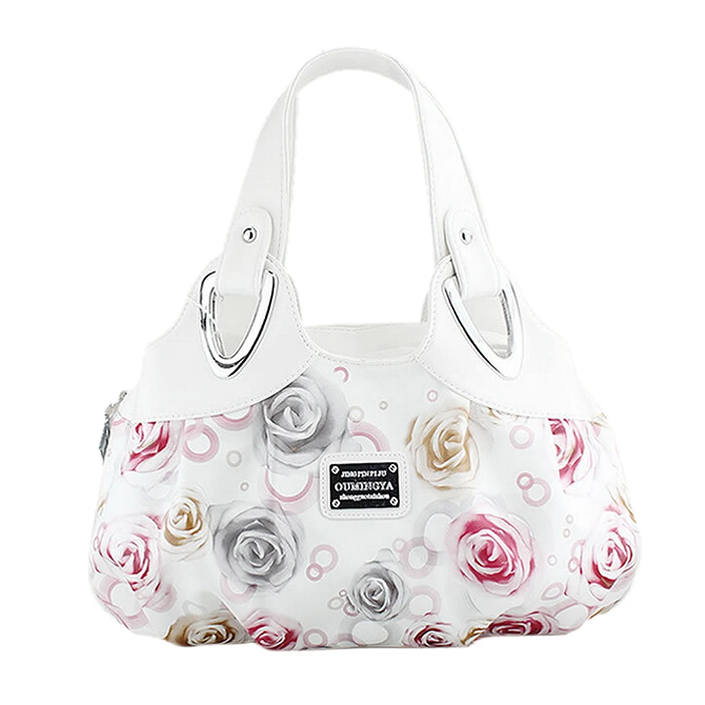 

Fashion handbag Women PU leather Bag Tote Bag Printing Handbags Satchel -Red rose + white Handstrap