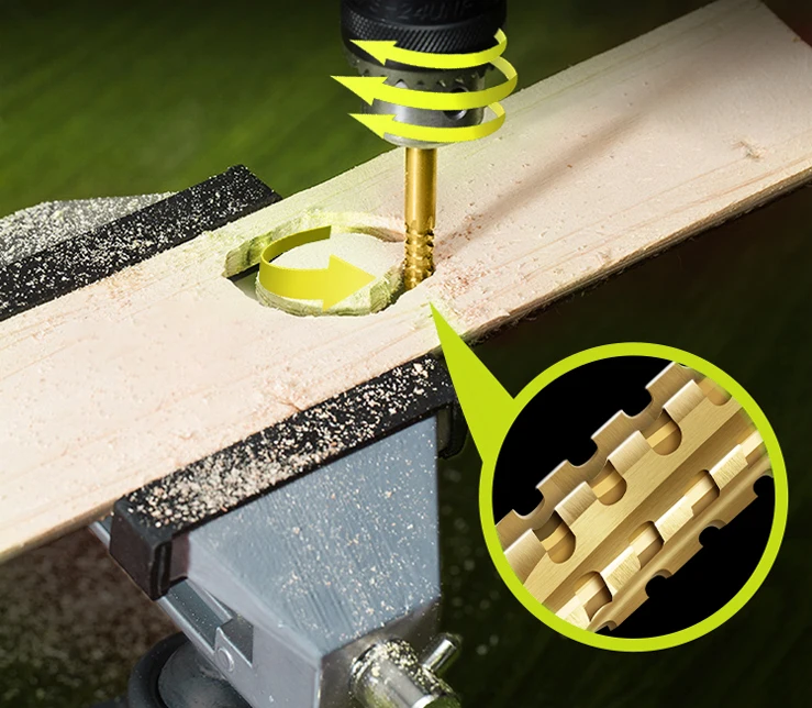 LANNERET 6PCSS Power Drill & Saw Set HSS Steel Titanium Coated Woodworking Wood Twist Drill Bit (7)