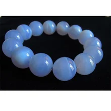 Подлинный высококачественный натуральный синий халцедон готовой стрейч мужской браслет круглые большие бусины 13 мм