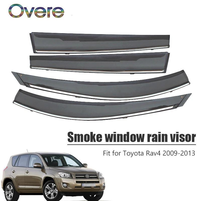 

OVERE NEW 1Set Smoke Window Rain Visor For Toyota RAV4 2009 2010 2011 2012 2013 Vent Sun Deflectors Guard ABS car accessories