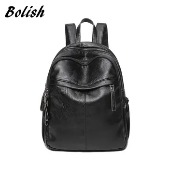 

Bolish brand Soft Waterproof PU Leather Women Female bagpack Larger Travel Backpacks for girls backpack diaper bag