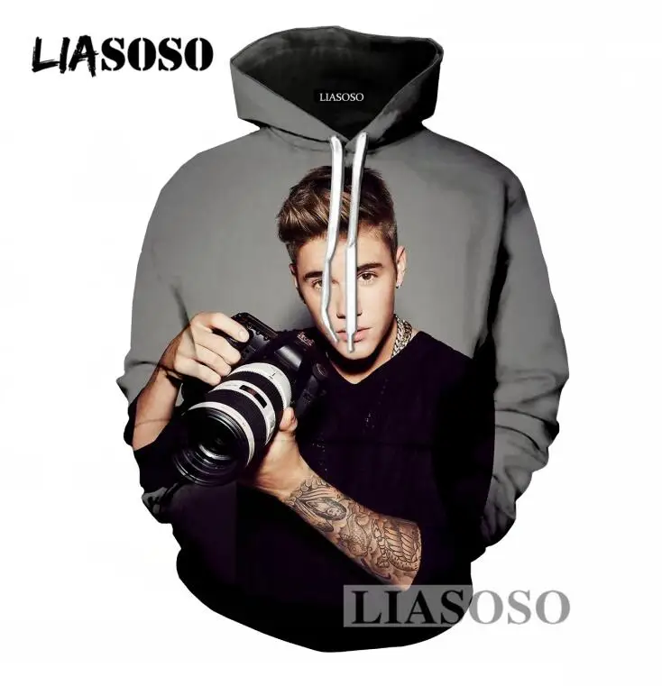 LIASOSO Large Size Men/Women Hoodies Hipster Long Sleeve Sweatshirt 3D Print Singer Justin Bieber Pullover Hoodies Clothing T699