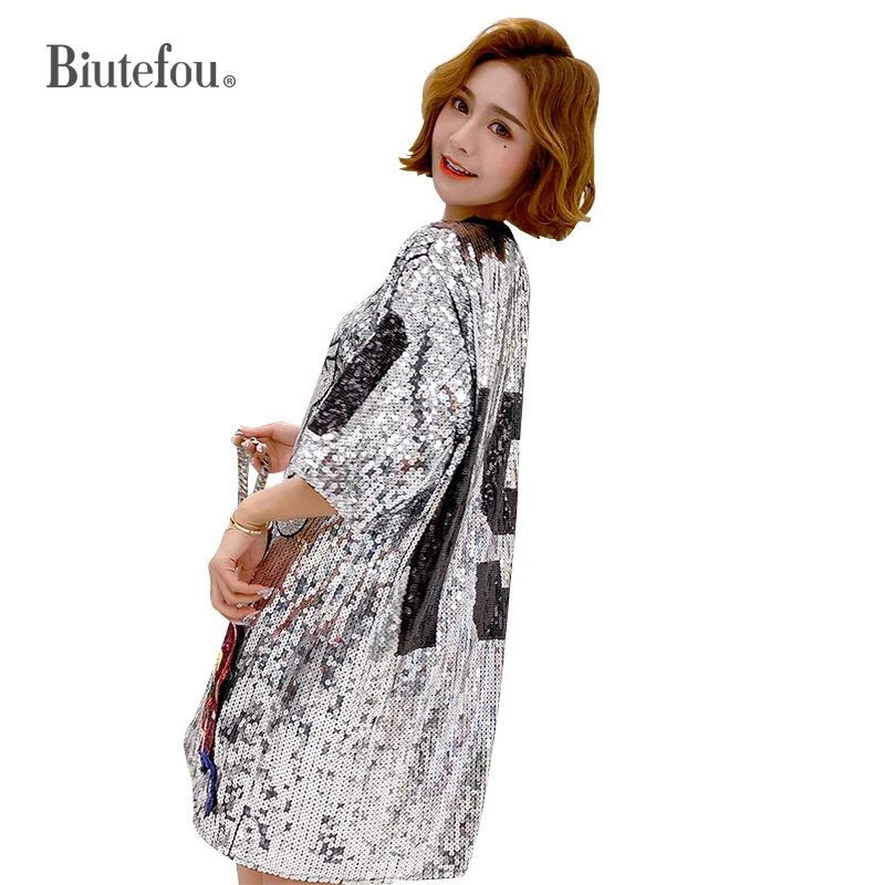

2019 Spring and summer sequins patch designs dresses women chic loose dresses