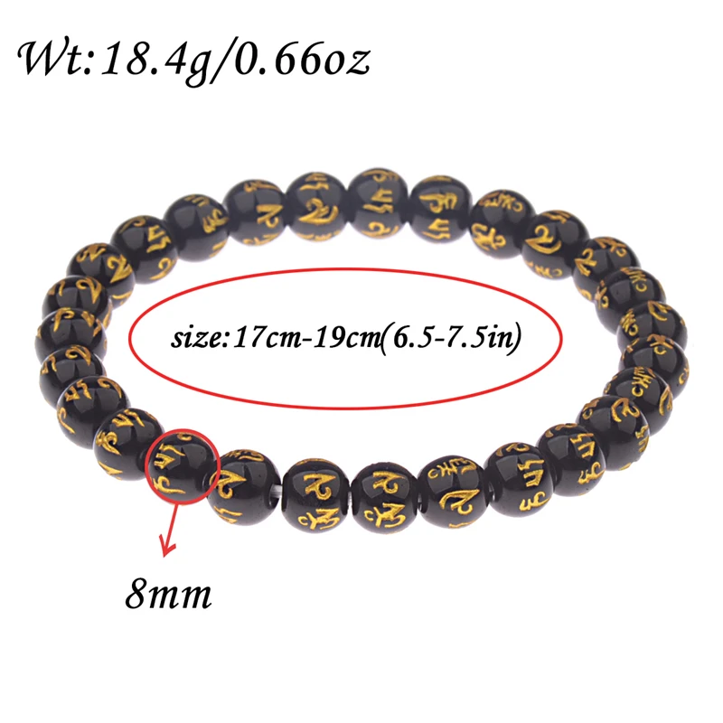 Women’s Retro Tibetan Black Beads Carve Mantra Om Mani Amulet Bracelet Men Vintage Buddhist Meditation Jewelry AB285