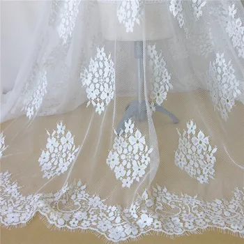 

145cm Wide 3 Yards White Chantilly Eyelash Lace Material Mesh Embroidery Floral Clothes Bridal Lace Fabric DIY Accessories