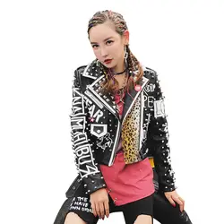 Мода девушка панк Рок Леопард кожаная куртка личность значок Таиланд заклепки мотоциклетное Пальто короткие для женщин модная верхняя