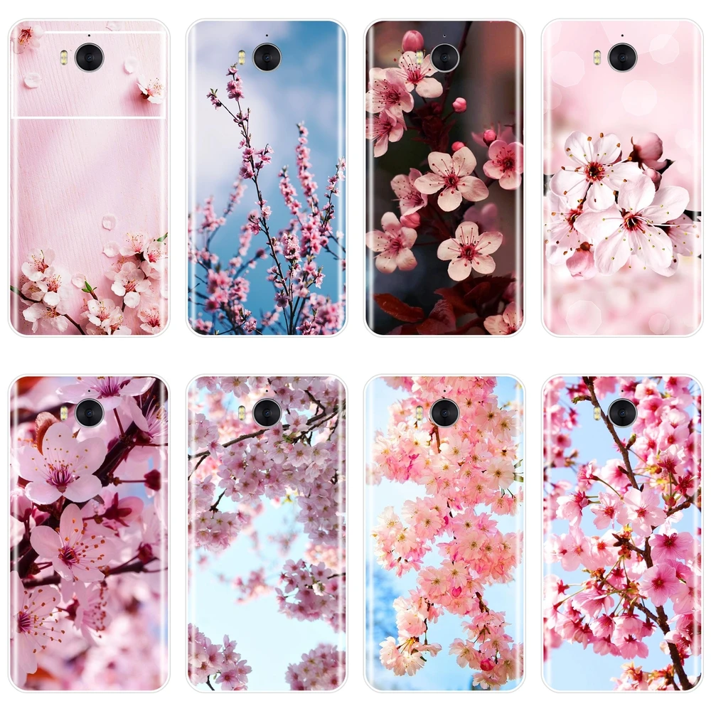 Phone Case For Huawei Y3 Y5 Y6 II Y7 Pro Soft Silicone Pink Flower Sakura Back Cover Prime 2017 2018 Y9 2019 | Мобильные телефоны и