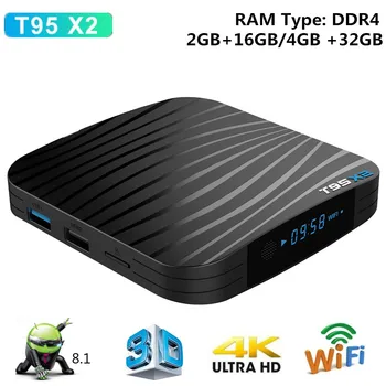 

T95X2 Smart TV Box Android 8.1 TV Box 4GB DDR4 RAM 32GB ROM Amlogic S905X2 2.4G WiFi 100Mbps USB3.0 4K H.265 Smart Media Player