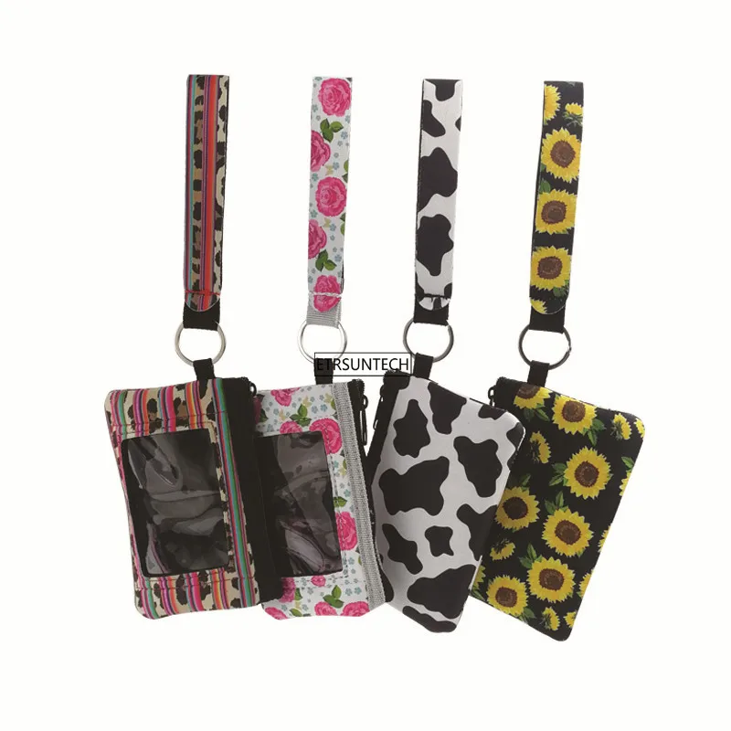 

1PC New arrival 4 Style Neoprene card Holder Pocket Keychain Mini Neoprene woman Change Handbag with PVC window