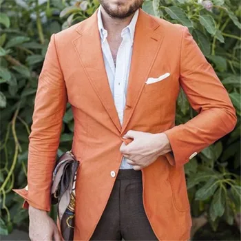 

Casual Summer Stylish Orange Men Suits 2pieces(Jacket+Pants+Tie) Latest Designs Terno Masculino Custom Groom Prom Blazer