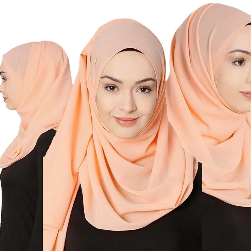 Мусульманская шаль обертывание шапочка под хиджаб Женский мягкий шифон сплошной исламский тюрбан модный femme musulman готов носить головной шарф
