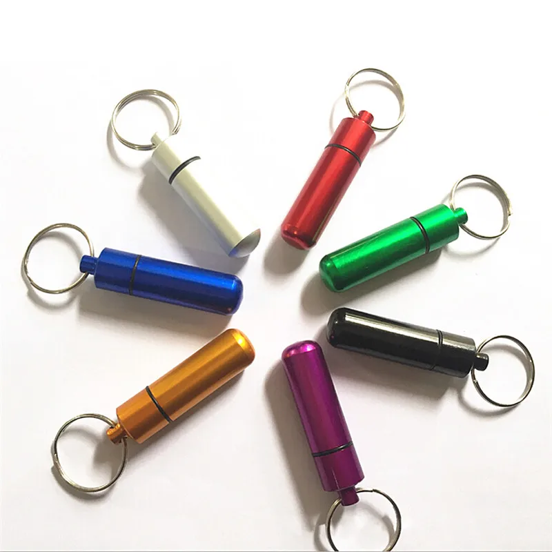 Random Waterproof Pill Box Key Chain Aluminum Case Bottle Drug Holder