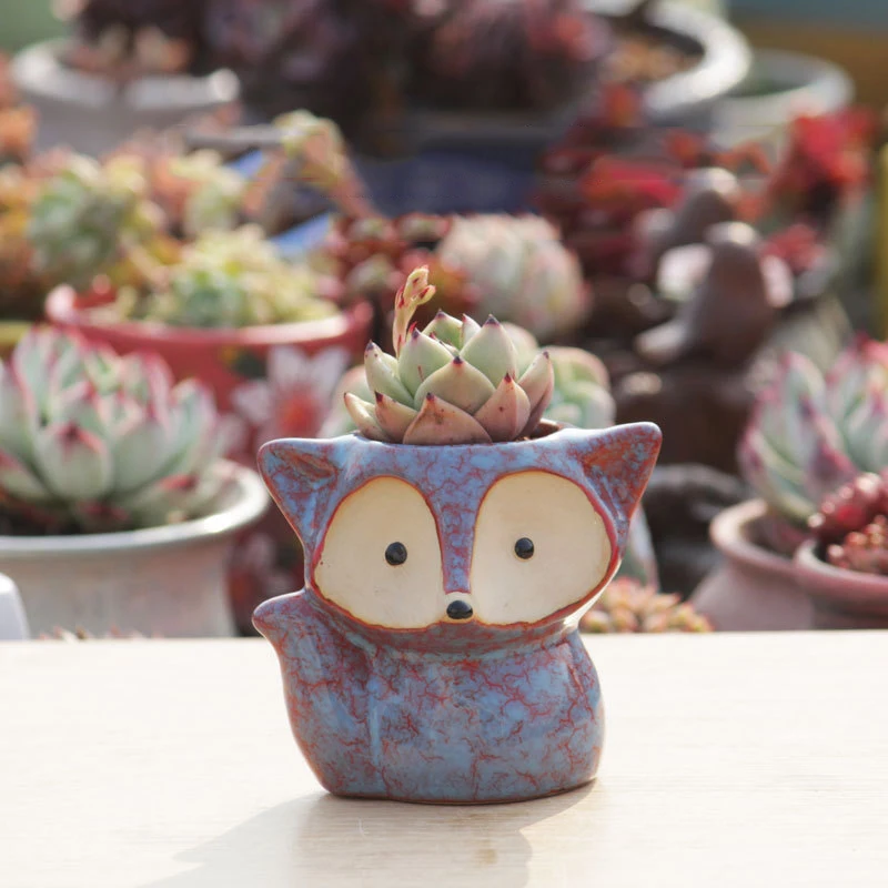 Creative Cartoon Fox Ceramic Flower Pot Thumb Pot Succulent Plant Pot Stoneware Breathable Pottery Basin Garden Decoration