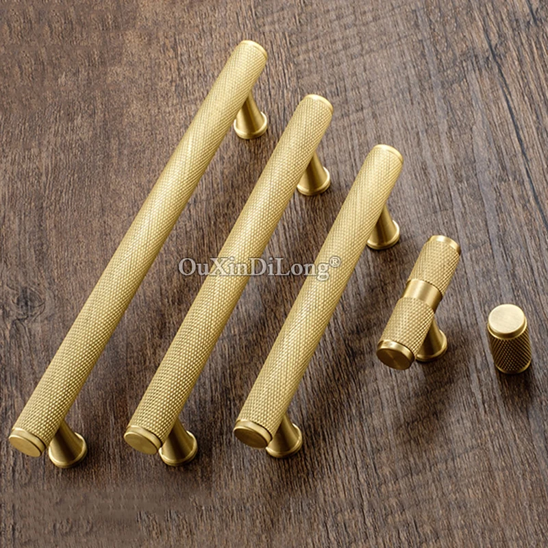 

High-end Luxury 10PCS Knurled Solid Brass Furniture Pulls Handles Drawer Knobs Cupboard Wardrobe Kitchen TV Cabinet Pulls Handle