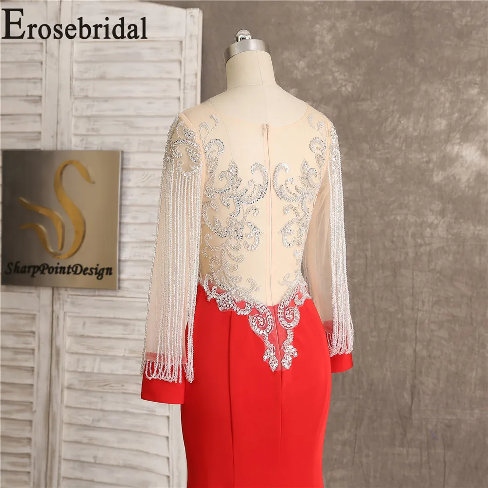 Красное элегантное вечернее платье русалки с длинным рукавом, вечерние платья для женщин, вечерние длинные вечерние платья