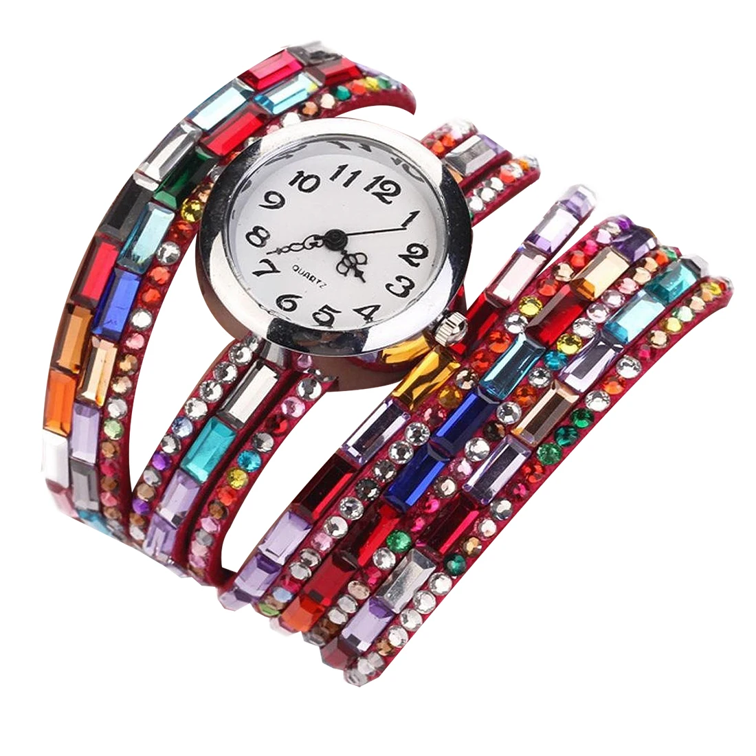 

Women's Quartz Wrap Around Leather Bracelet Wrist Watch Red