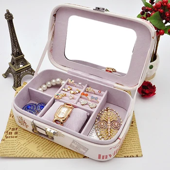

Jewelry Box Ring Storage Box waterproof leather organizer Jewel Multiple Lattice Makeup retro style Cosmetics Container GY-01