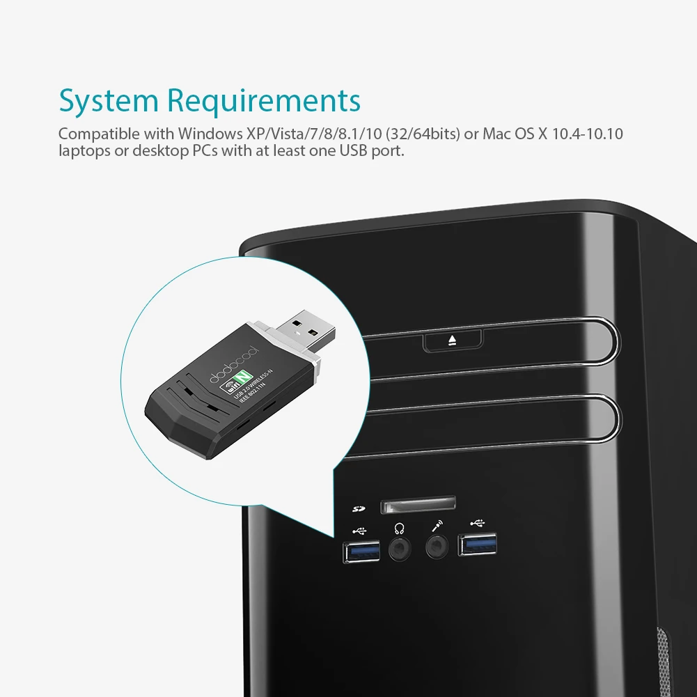 Беспроводная сеть dodocool N300 USB 2 0 адаптер Wi Fi 4 ГГц 300 Мбит/с Поддержка Windows