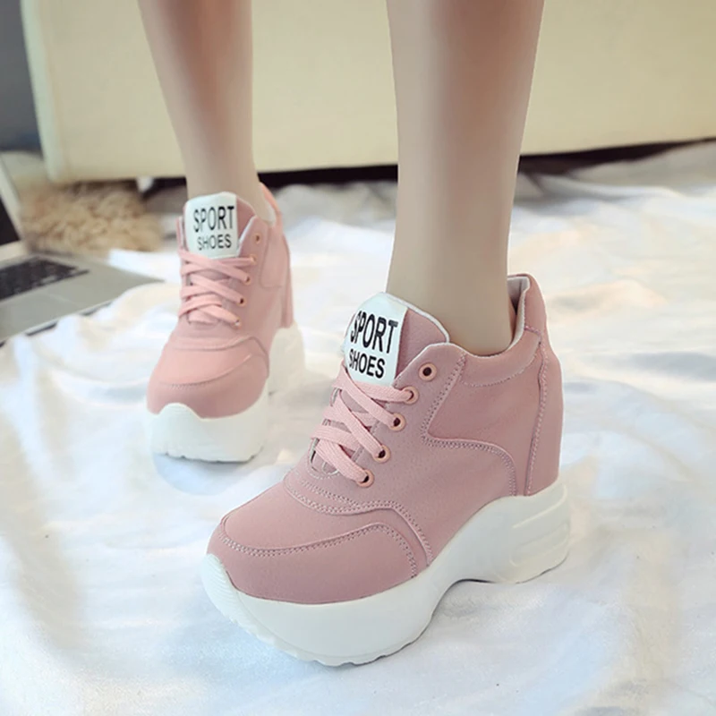 Women's Vulcanize Shoes PU Leather Sneakers For Woman Fashion High Heels Chunky Sneakers Female Platform Shoes women shoes casual sneakers women sneakers