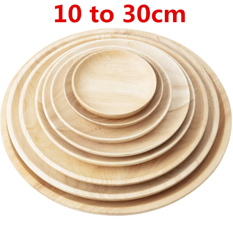 Japanese Round Rubber Wood Tray Snacks Cake Fruit Meal Salad Plate Home Hotel Durable Tableware Set 