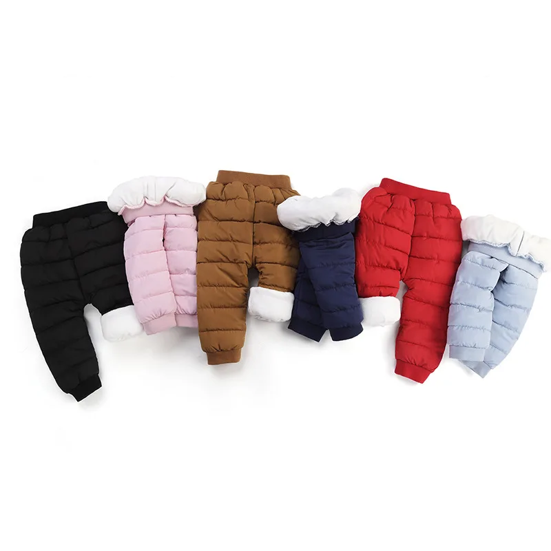 

Children Pants Winter Kids Baby Down Cotton Trousers For Girls Plush Velvet Warm Pants Boys Windproof Straight Ourerwear Pants