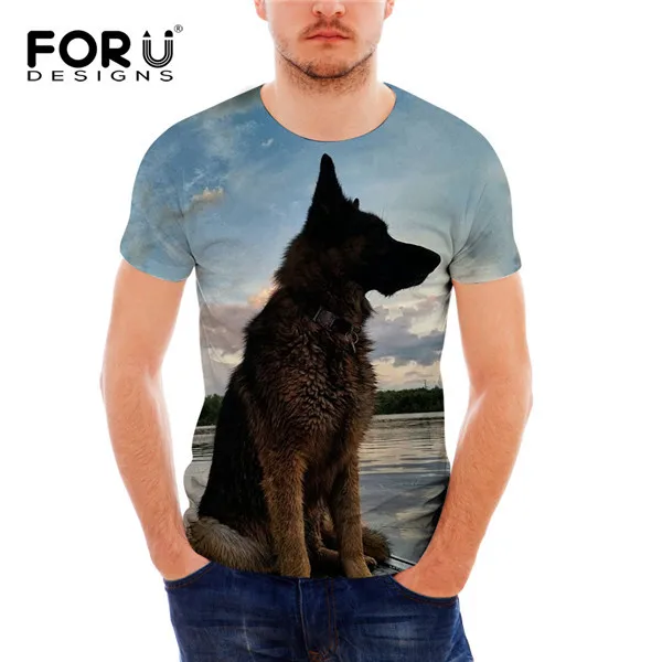 FORUDESIGNS/футболка с принтом немецкой овчарки, мужская летняя футболка с круглым вырезом, черная Повседневная дышащая мужская футболка с коротким рукавом - Цвет: H9260CF