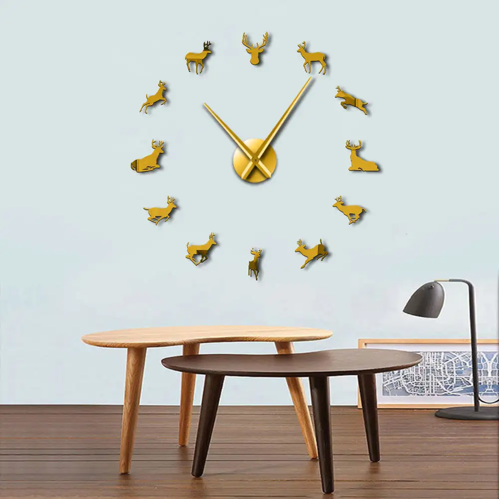 Дикое животное олень голова DIY настенные часы современный дизайн олень Охотник большие часы настенные наклейки Reloj De Pared часы для дома