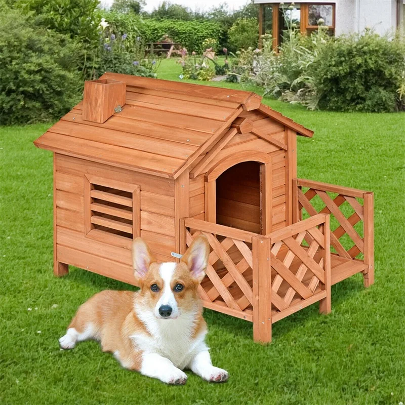 

Wooden Pet Dog House Crates with Porch Window Kennels for Small to Medium-sized Dogs PS6855