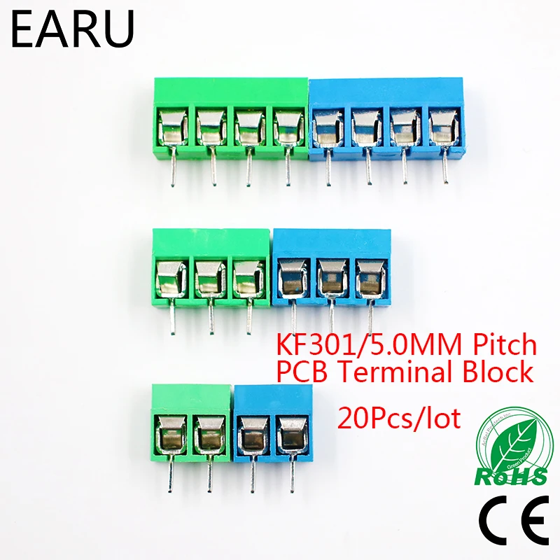 20 шт./лот KF301-5.0-2P KF301-3P KF301-4P шаг 5,0 мм прямой контакт Американская классификация проводов 2р 3P 4P винт клеммный блок печатных плат разъем сине-зеленый