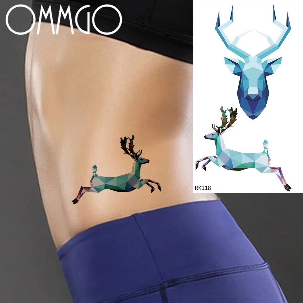 OMMGO геометрические синие лося олень Временные татуировки для женщин мужчин