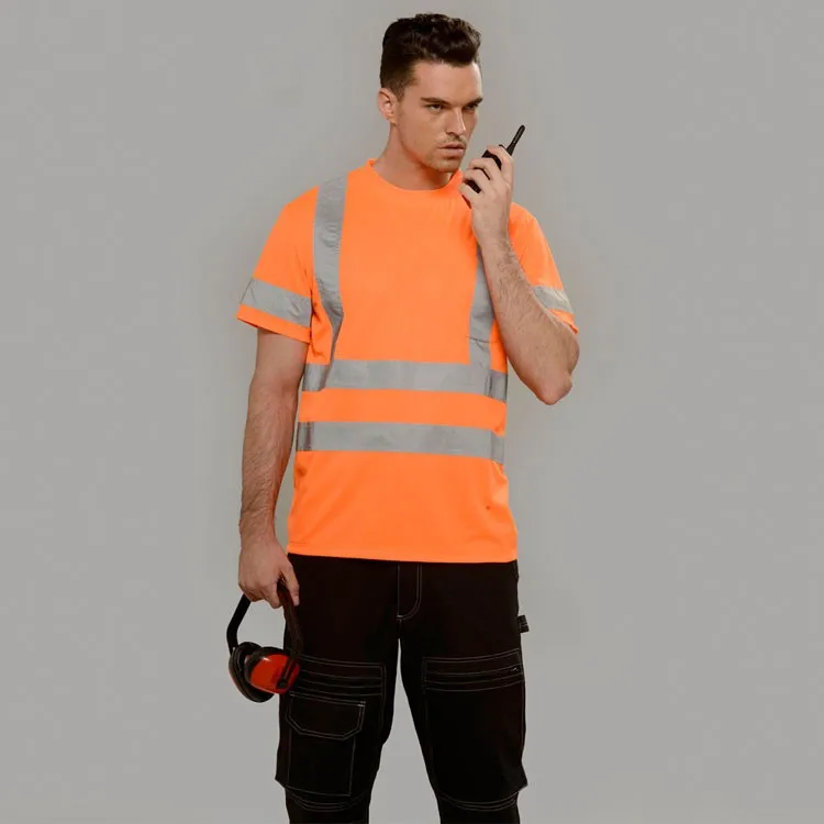 Hi Vis Orange летняя безопасная отражающая футболка с короткими рукавами Рабочая Футболка Защитная Рубашка со светоотражающими полосками