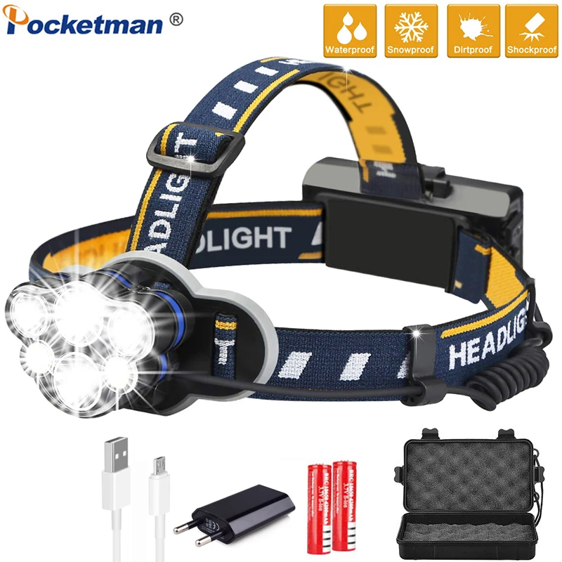 

12000LM LED headlight USB Rechargeable LED Headlamp IPX4 Waterproof Headlamp Head Torch Powerful Headlight with 18650 Battery