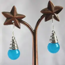 Красивые женские посеребренные 12 мм синие нефритовые серьги