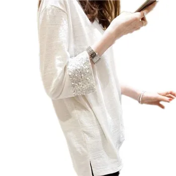 

2018 new spring summer 100% cotton women white loose T-shirt plus Size loose long casual comfortable tops