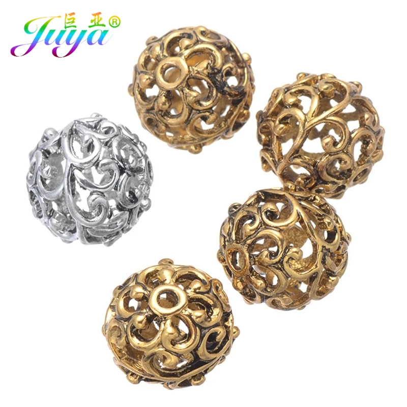 30pcs/lot Wholesale 12mm Engrave Hollow Metal Beads Antique Gold/Silver