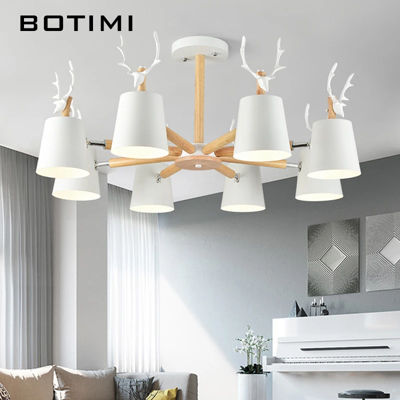 BOTIMI современный светодиодный светильник для гостиной деревянный в форме оленя черный металл абажуры люстры белые лампы для спальни