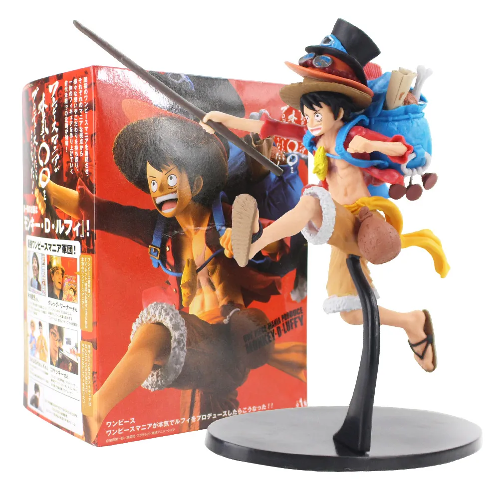 17cm Monkey D Luffy Running With Stick Sabo Ace Hat Doll Pvc Action Figure Collection Model Toys Gift