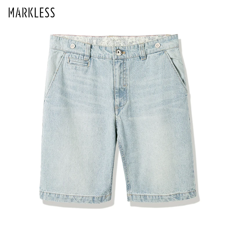Markless ретро джинсовые шорты мужские летние из чистого хлопка тонкие повседневные пляжные шорты-бермуды masculina мужские полосатые джинсовые шорты DKA7924M
