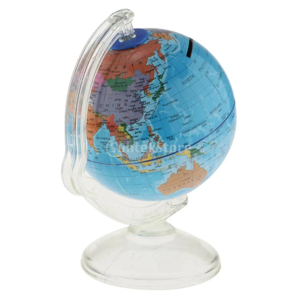 Swivel Spining World Globe Coin Cash Bank Money Box School Educational Teaching Kits Children Leaning Toys	