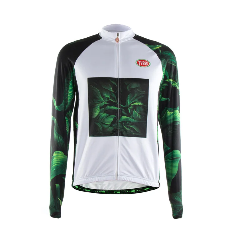 

TVSSS 2017 Men's Long Sleeve Cycling Jersey in Special Design Green Leaves Pattern Bike Jerseys