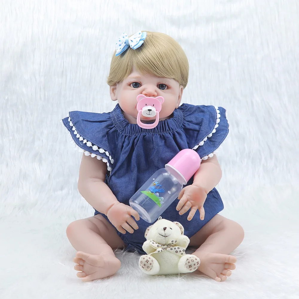 

Forrsdor 57cm New bebe bonecas short brown hair baby girl with Short-sleeved cowboy clothing silicone reborn baby dolls