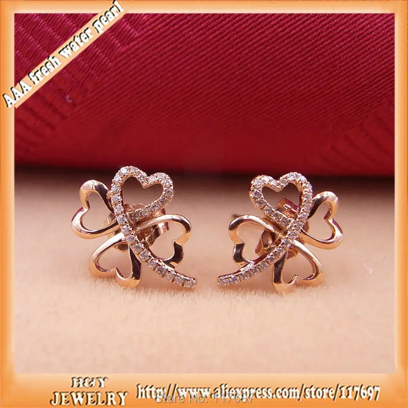 Luxurious 100 Real 18k Rose Gold With Vs2 Diamond Fashion Clover Luxurious 100 Real 18k Rose Gold With Vs2 Diamond Fashion Clover Design Korean Jewelry Stud Earrings For Women In From Accessories On