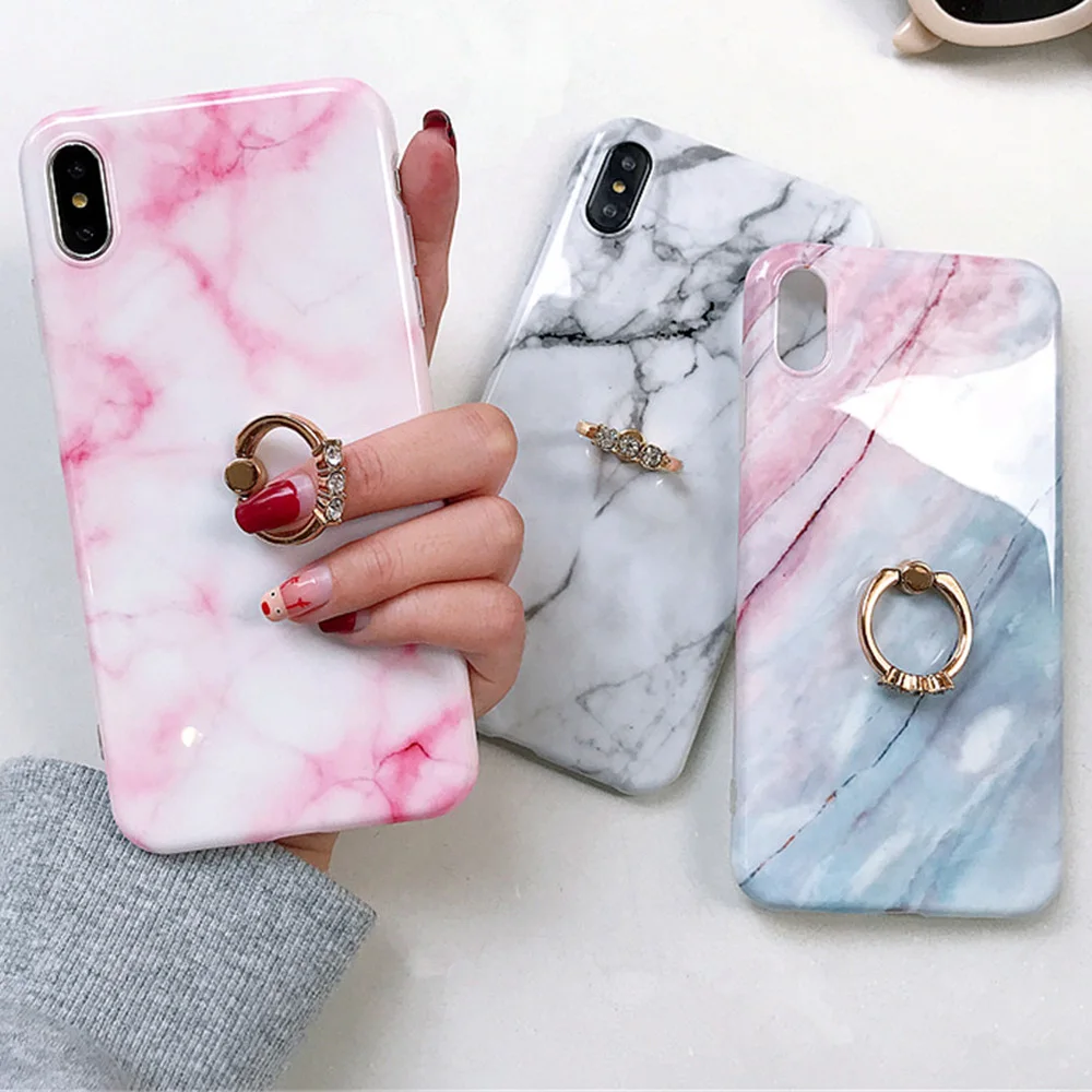 

Luxury Finger Ring Holder Marble Phone Case For iphone X XR XS Max Case Silicone Soft Shell For iphone 8 7 6 6S Plus Case Cover